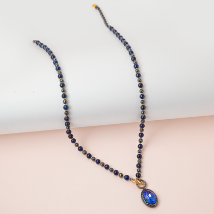 Melynas ir pilkas hematito ir swarovski kristalo vėrinys