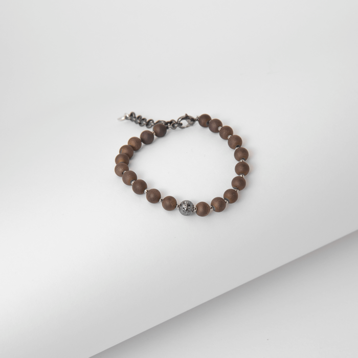 4M7A9961 Brown druzy agate bracelet with lava bead accent, minimalistic