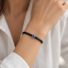 Blue natural leather bracelet with Swarovski crystal