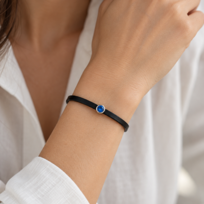 Blue natural leather bracelet with Swarovski crystal