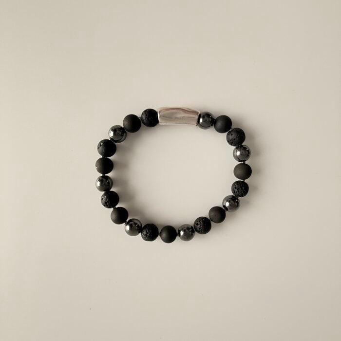 Grey agate, hematite and lava bracelet