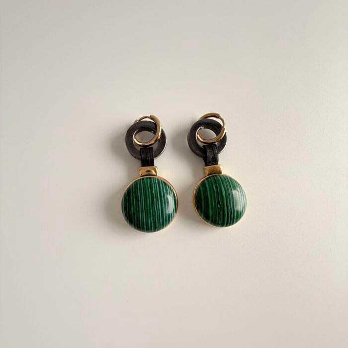 Green stabilized malachite and hematite hoop earrings