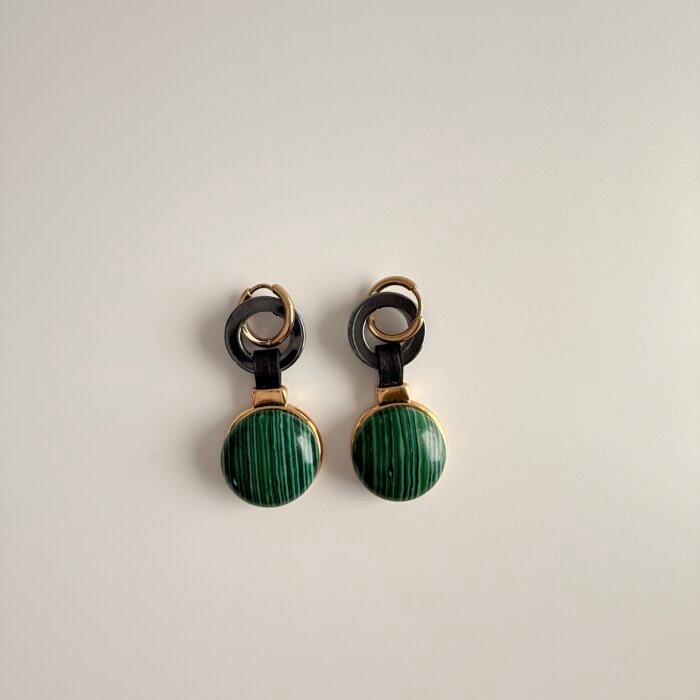 Green stabilized malachite and hematite hoop earrings
