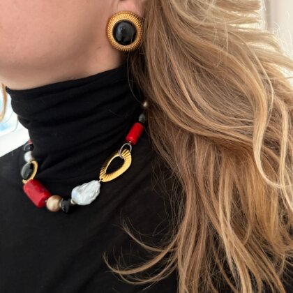 Red and black necklace and earrings set