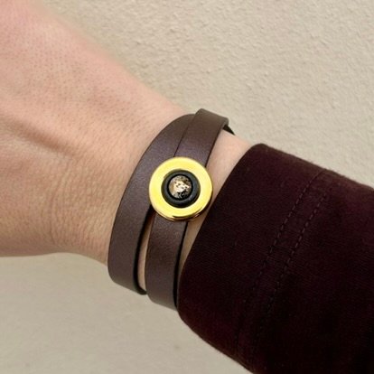 Brown natural leather bracelet with Swarovski crystal