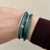 Blue and grey natural leather triple bracelet