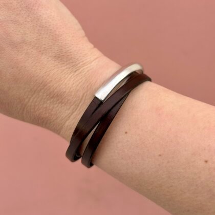 Brown natural leather wrap bracelet