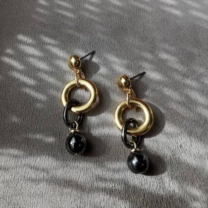 Dark hematite and gold plated brass stud earrings