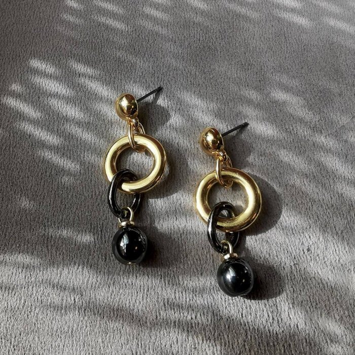 IMG_20240415_155711 - Copy Dark hematite and gold plated brass stud earrings