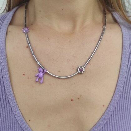 Silver plated teddy bear necklace