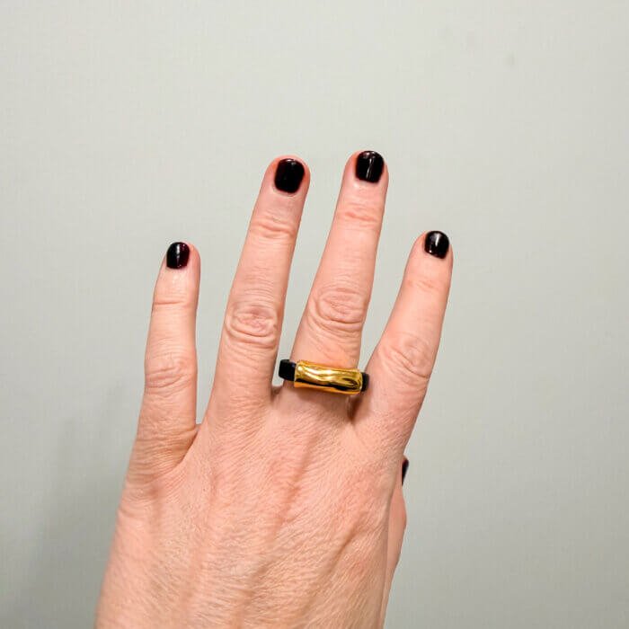 Black natural leather ring