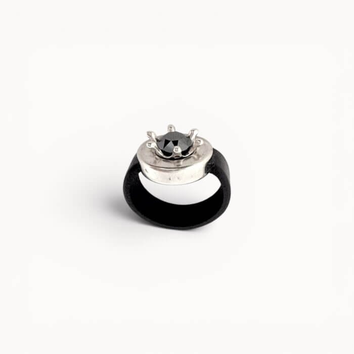 swarovski ring Black natural leather ring with Swarovski crystal
