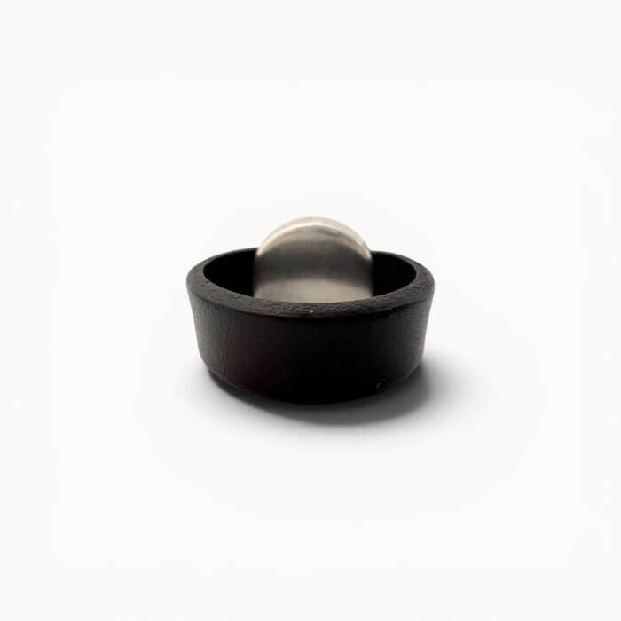 statement ring Black natural leather ring with Swarovski crystal
