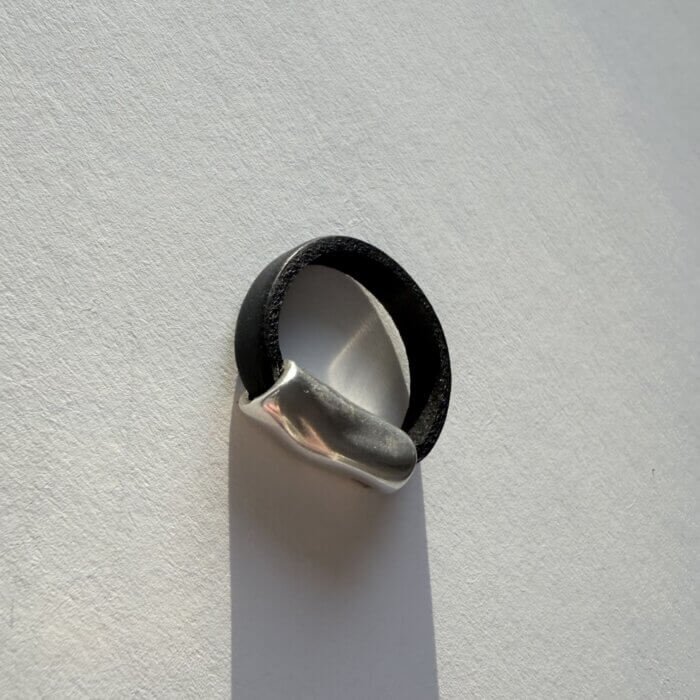 Black natural leather ring