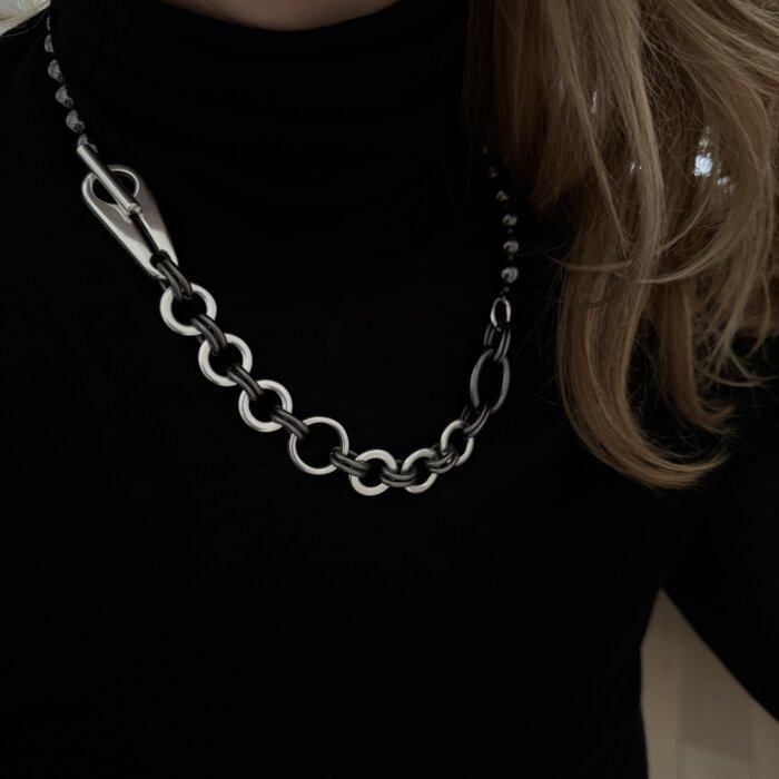 Hematite and Silver Plated Brass Necklace