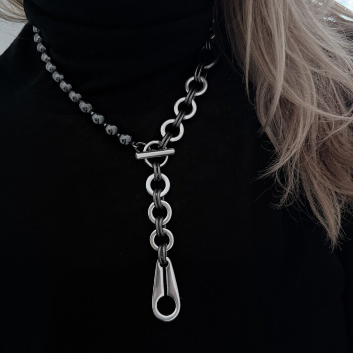 Hematite and Silver Plated Brass Necklace