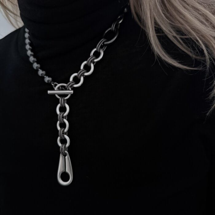 Hematite and Silver Plated Brass Necklace