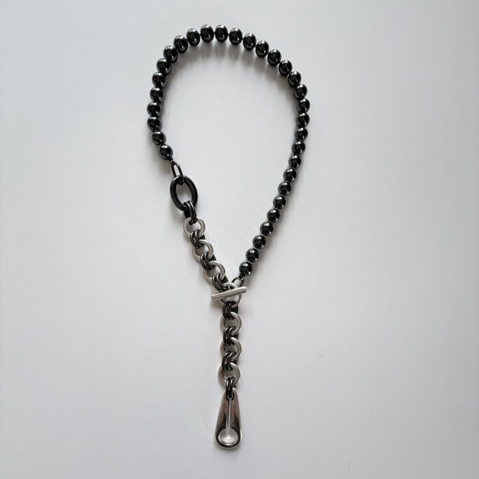 Hematite and Silver Plated Brass Necklace