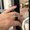 Black natural leather ring with Swarovski crystal