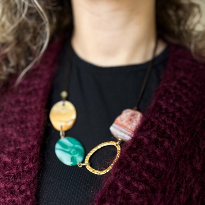 leather necklace Natural stones and leather necklace