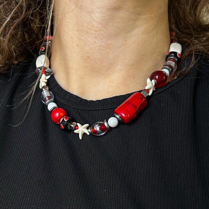 Red and white necklace