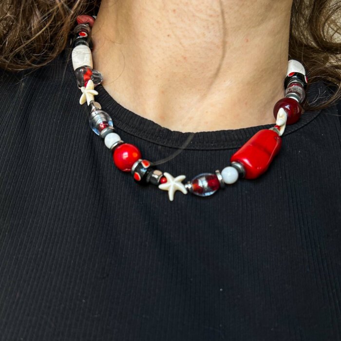 Red and white necklace