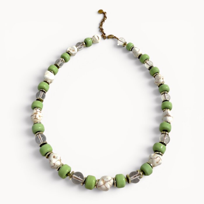 green necklace Green ceramic and howlite necklace