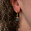 Gold plated drop earrings with blue enamel