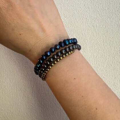 Blue pearls and grey hematite wrap bracelet