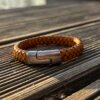 brown bracelet Brown natural leather braided bracelet with magnetic clasp