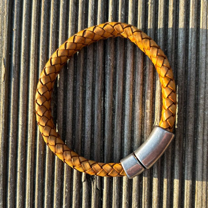 braided bracelet Brown natural leather braided bracelet with magnetic clasp