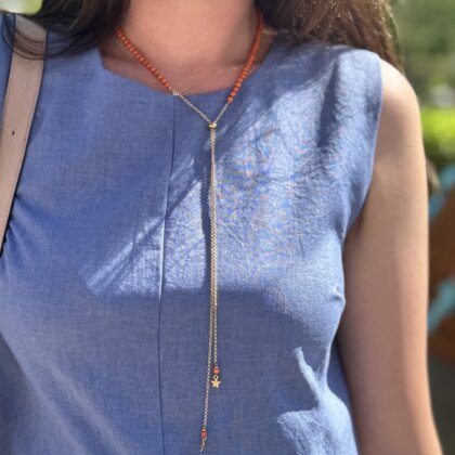 Orange adjustable glass beads necklace