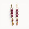 long earrings Pink drop earrings with ceramic beads, Swarovski crystals and stained glass