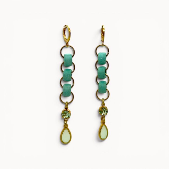bright earrings Light blue drop earrings with ceramic beads, Swarovski crystals and stained glass