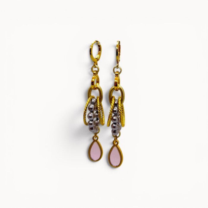 Swarovski earrings Pink drop earrings with Swarovski pearls and stained glass