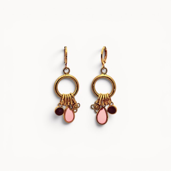 pink earrings Pink drop earrings with enamel and stained glass