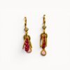 long earrings Pink drop earrings with Swarovski pearls and stained glass