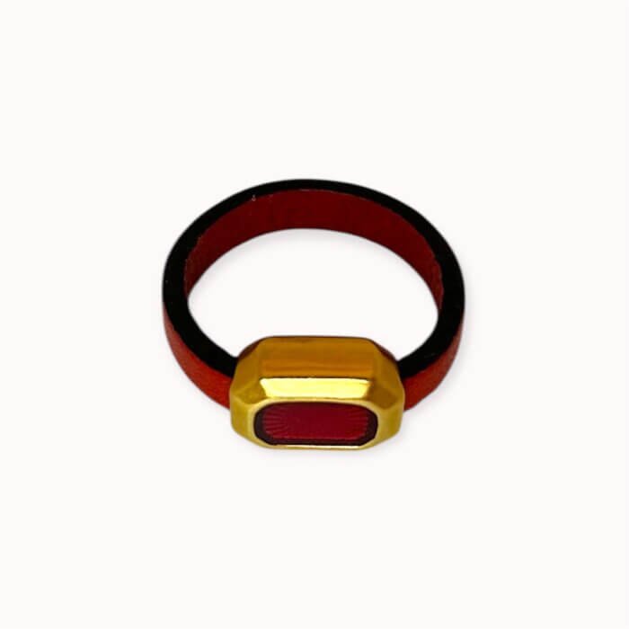 Red natural leather ring