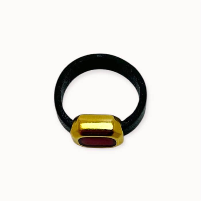 Black natural leather ring