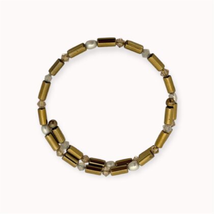 White and gold hematite, pearls and Swarovski crystals wrap bracelet 