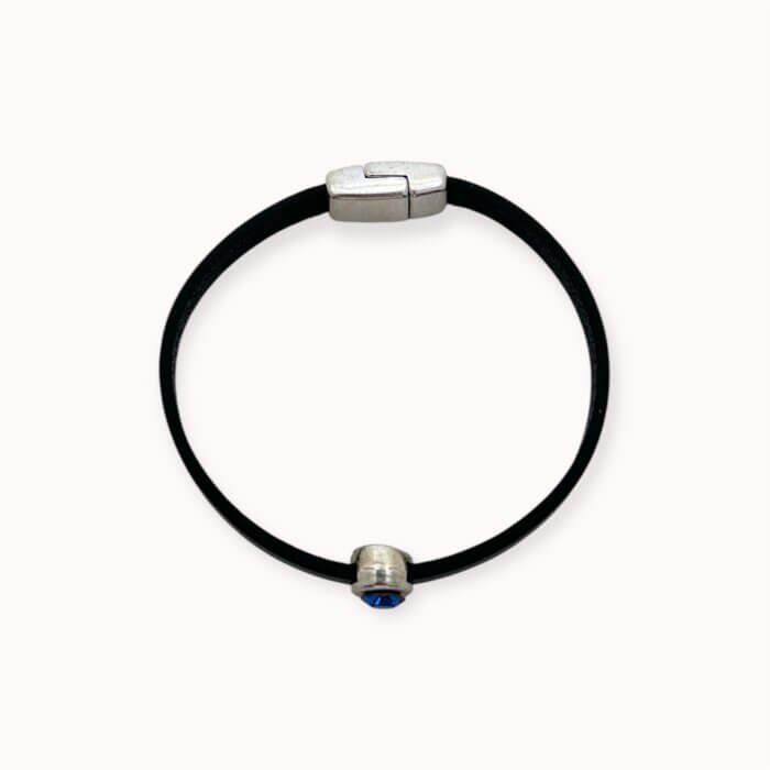 Blue natural leather bracelet with swarovski crystal