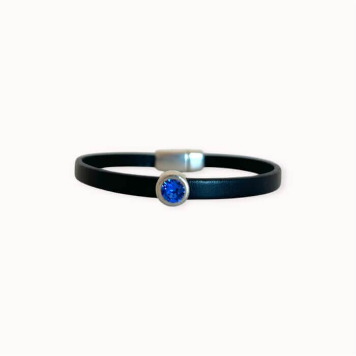 Blue natural leather bracelet with swarovski crystal