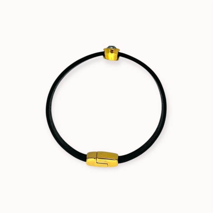 Brown natural leather bracelet with swarovski crystal