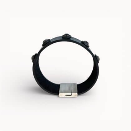 Black natural leather chunky bracelet