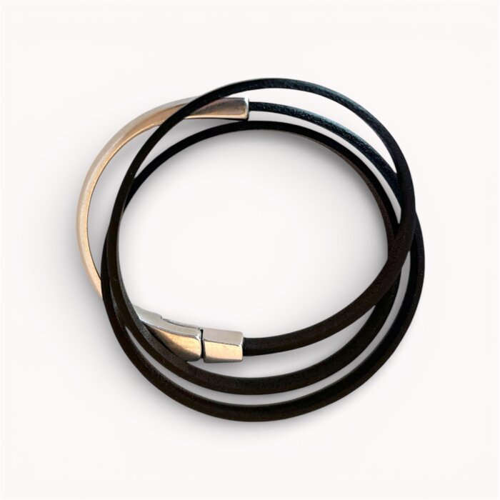 Brown natural leather wrap bracelet