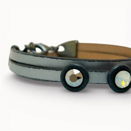 Grey natural leather bracelet with swarovski crystals