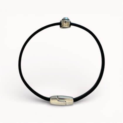 Black leather bracelet with swarovski crystal