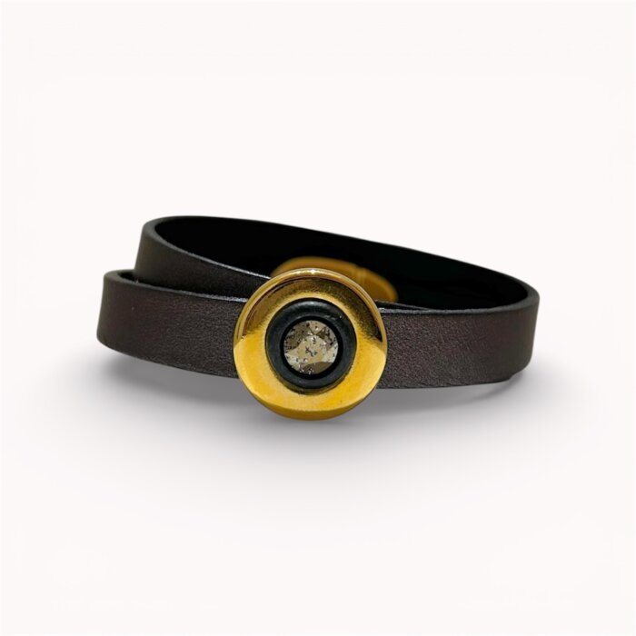 Brown natural leather bracelet with Swarovski crystal