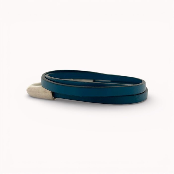 Blue natural leather wrap bracelet
