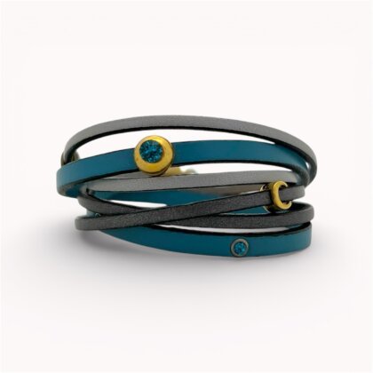 Blue and grey natural leather triple bracelet